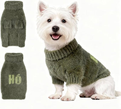 Small Dog Furry Pullover Sweater, Classic Turtleneck Dog Clothes for Cold Weather Cute Warm Pet Clothes for Chihuahua, Bulldog, Dachshund, Pug Green Medium