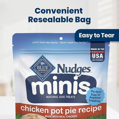 Blue Buffalo Nudges Minis Chicken Pot Pie Dog Treats, Bite-Size Meaty Dog Snacks, Healthy Reward or Training Treat, Made in the USA with Real Chicken, No Artificial Preservatives, 10 oz.
