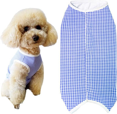 Dog’s Recovery Suit Post Surgery Shirt for Puppy, Wound Protective Clothes for Little Animals(Blue White Plaid-XL)