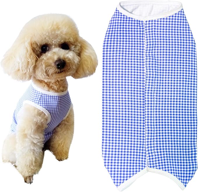 Dog’s Recovery Suit Post Surgery Shirt for Puppy, Wound Protective Clothes for Little Animals(Blue White Plaid-xs)