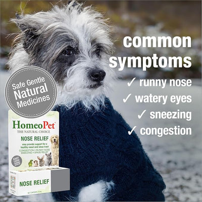 HomeoPet Nose Relief, Safe and Natural Sinus Supplement for Cats, Dogs, and Small Pets, Nasal Support, 15 Milliliters