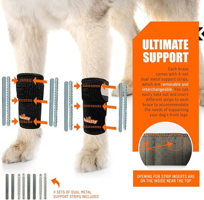 NeoAlly - 3-in-1 Dog Splint Front Leg Support, Front Leg Brace with Rigid and Spring Inserts, Dog Leg Sleeve for Pet Mobility, Stability, & Protection, With Reflective Straps, XXS-XS, 1 Pair