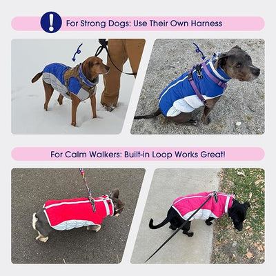 FUAMEY Dog Coat for Large Dogs,Waterproof Dog Winter Jacket with Harness Built in Puppy Cold Weather Coats Reflective Pet Vest with Zipper Warm Fleece Dogs Snowsuit Windproof Dark Blue XXXL