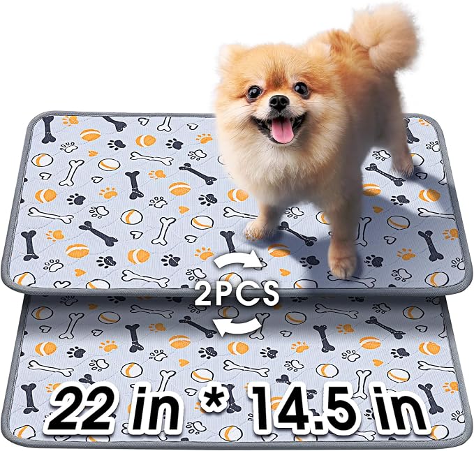 Hompet Washable Pee Pads for Dogs, 22"x14.5", 2-Pack Thick Heavy Absorbency Reusable Pee Pads Prevent Leakage Non-Slip, Pet Training Pads for Puppy Playpen, Crate, Potty, Floor, Bed, Sofa