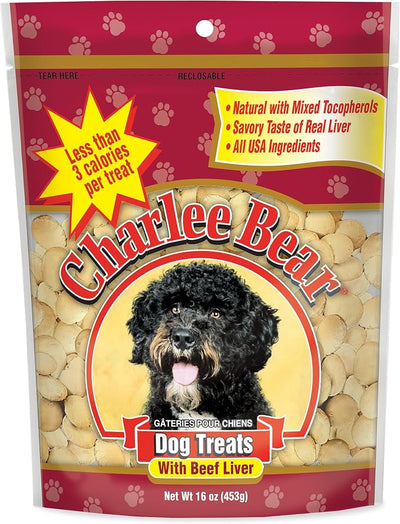 Charlee Bear Original Crunch Beef Liver Dog Treats, 16 oz - Made in the USA, Natural Training Treats for Dogs | Low Calorie (Under 3 Calories), Limited Ingredient, Crunchy Natural, Made in USA, Resealable Bag
