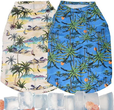 Dog Hawaiian Shirts, Mesh Fabric, Instant Cooling, Quick Dry, UV Protection, Blue, Yellow, Large (25.2" Back, 36.1" Chest), Unisex, Adult, Small, Medium, Large Dogs