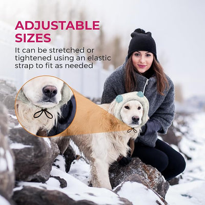 Dog Ear Muffs Noise Protection - Soft Calming Hood for Anxiety Relief, Fireworks, Thunder, Grooming & Vet Visits - Elastic Headband & Comfortable Neck Warmer for Travel (White, Large)
