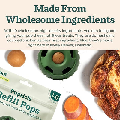 WOOF Pupsicle Refill Pops, Delicious Long Lasting Dog Treats, Pre-Made Pupsicle Refills for Dogs, Wholesome Ingredients, Low-Mess Chicken Pet Treats - Large Pops - 7 Count - 3 Pack