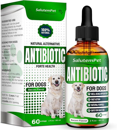 Natural Antibiotics for Dogs and Puppies – Antibiotics for Dogs of All Ages – Herbal Ingredients – Helps with Allergies and UTIs – for Balanced Digestion – Joint Care – Bacon Taste – 2 Oz