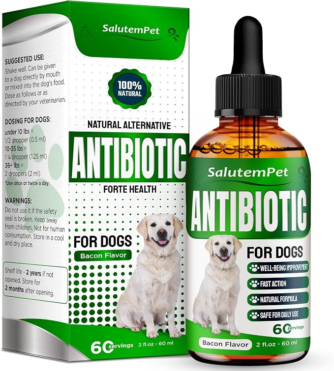 Natural Antibiotics for Dogs and Puppies – Antibiotics for Dogs of All Ages – Herbal Ingredients – Helps with Allergies and UTIs – for Balanced Digestion – Joint Care – Bacon Taste – 2 Oz
