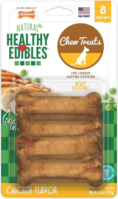 Nylabone Healthy Edibles Natural Chews, Long Lasting Dog Bones, Healthy Dog Treats, Chicken Flavor, X-Small (8 Count)