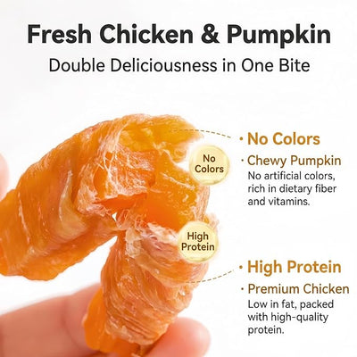Dehydrated Chicken Wrapped Pumpkin Sticks for Dogs - (12.3oz) | Grain-Free Soft Chewy Training Treats, Rawhide Free Snacks