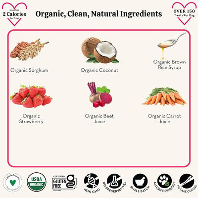Lord Jameson Sweet Beat Light & Crunchy Love Puffs - Strawberry & Beet - Dog Treats, Low-Calorie, Low-Sugar, Gluten & Preservative-Free, USDA Certified Organic - Made In USA 4 oz