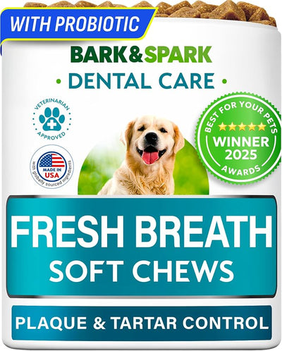 BARK&SPARK Dog Teeth Breath Freshener Chews, Dental Cleaning Treats for Bright Smile - Plaque, Tartar and Bad Breath Advanced Remover for Dogs, Pet Oral Care Bright Co Lab Pro Formula - 90 Servings