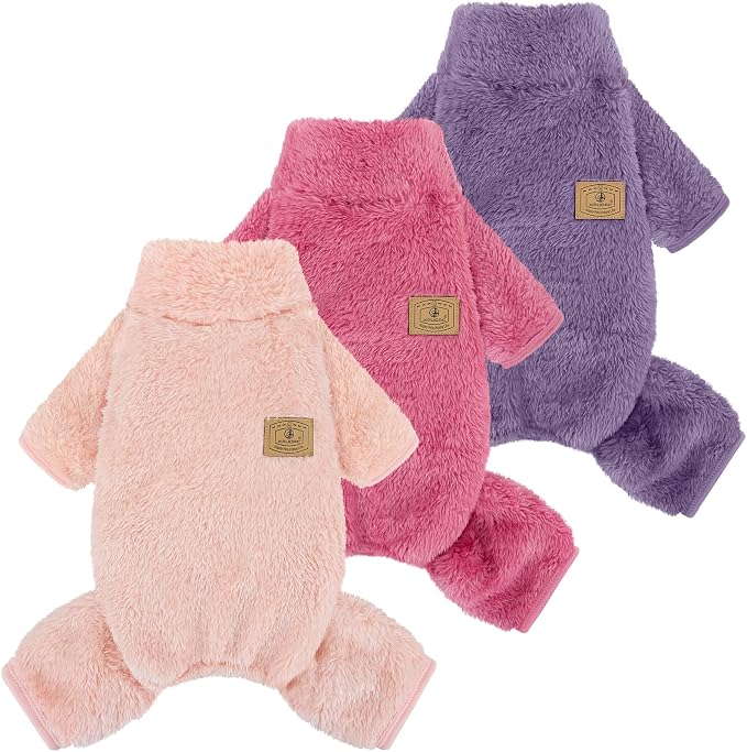 XPUDAC 3 Pack Dog Sweater Dog Winter Clothes for Small Medium Dogs Girl Fleece Pet Pajamas for Winter Christmas-M（Purple,Hot Pink,Pink