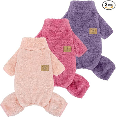 XPUDAC 3 Pack Dog Sweater Dog Winter Clothes for Small Medium Dogs Girl Fleece Pet Pajamas for Winter Christmas-2XL（Purple,Hot Pink,Pink