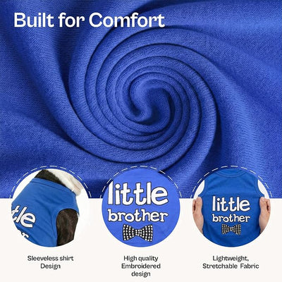 Parisian Pet Dog Shirt – 100% Cotton Shirts for Small Dogs – Blue Sleeveless Puppy Clothes – Lightweight and Breathable Dog Apparel – Boy Little Brother Dogs Clothes - Stretchy Pet T Shirts