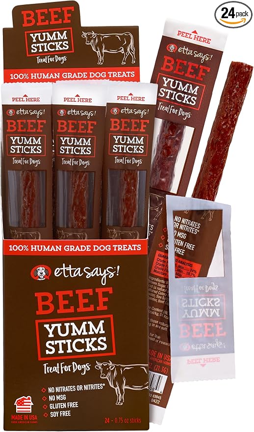 etta says! Yumm Sticks - Real Meat Beef Dog Jerky Treats - Human Grade - Made in The USA (24 Count Pack of 1)