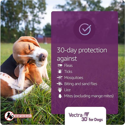 Vectra 3D Flea and Tick Prevention for Dogs, Kills and Repels Fleas, Ticks & Mosquitoes | Fast‑Acting, Waterproof, No Prescription Needed | Small Dogs 11-20 lbs, 3‑Month Supply