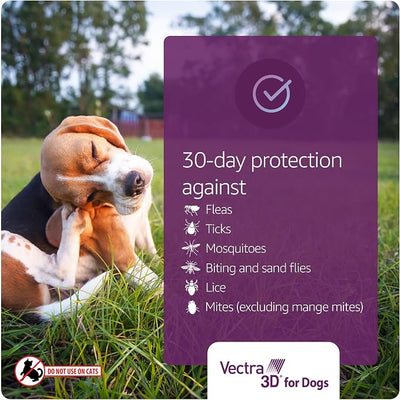 Vectra 3D Flea and Tick Prevention for Dogs, Kills and Repels Fleas, Ticks & Mosquitoes | Fast‑Acting, Waterproof, No Prescription Needed | Medium Dog 21-55 lbs, 6‑Month Supply