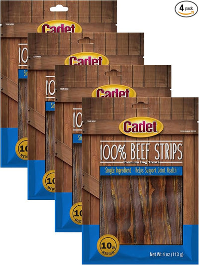 Cadet 100% Beef Strip Long Lasting Chews for Dogs,Ingredient Beef Esophagus Dog Treats,Natural High Protein Rawhide Alternative for Small & Large Dogs,4 Ounce,(Pack of 4)