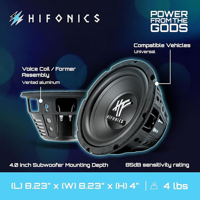Hifonics 4 Pack HFX8D4 8" Round Subwoofer, 250 Watt Max 125 Watt RMS Single Speaker for Cars and Vehicles, 4 Ohm, Heavy Gauge and Powder Coated, Black