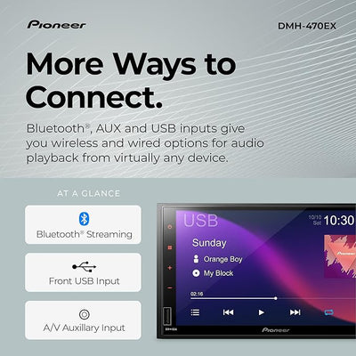 Pioneer DMH-470EX 7” Double-Din Digital Media Receiver Car Stereo - Bluetooth, AUX Input, WebLink, Smartphone Integration, Touchscreen, Rear Camera Input