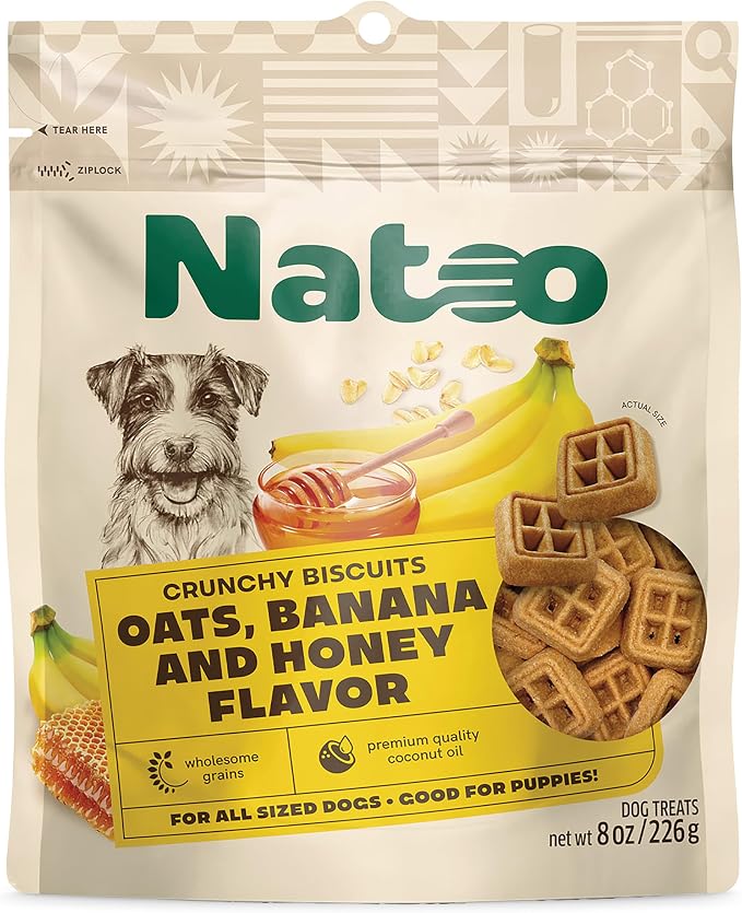 NATOO Dog Treats, Oats Banana and Honey, Small Dogs & Puppies, 8oz | Crunchy Biscuits, Rich in Omega 6, Prebiotics and Fiber, Antioxidants for Immunity, Natural