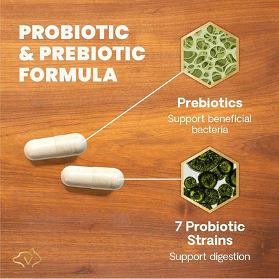 VetriScience Extra Strength Gut Health Probiotic & Prebiotic Digestive Supplements for Dogs & Cats, Gas & Diarrhea & Immune Support, Easy-Open Capsules, 120 Count