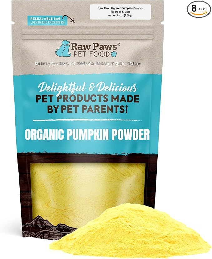 Raw Paws Organic Pumpkin Powder for Dogs & Cats (8-Ounce) - Fiber Digestion | Supplement - Firm Stool - Anal Gland Support - Food Topper Sprinkles - Made in USA - Anti-Scoot - Vegan Gravy - Meal Booster