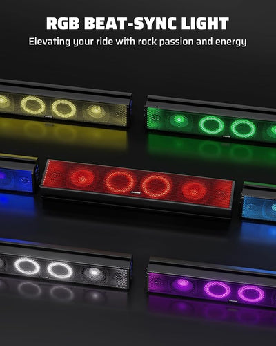 Ehaho 25 Inch UTV Sound Bar, IP66 Waterproof Bluetooth Golf Cart Sound Bar, ATV SoundBar with RGB Lighting, Amplified Powersports SXS SoundBar, UTV Speakers Compatible with Polaris RZR Can-Am