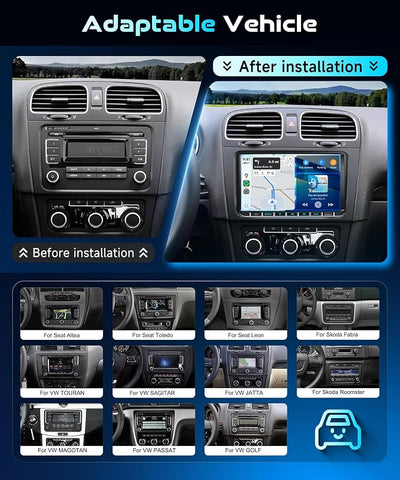 4+64G 9" Car Stereo for VW Volkswagen Seat Golf Passat Jetta Beetle Tiguan | Wireless CarPlay & Android Auto Radio with Android GPS 5G WiFi Bluetooth FM/RDS Dual USB SWC HD Backup Camera