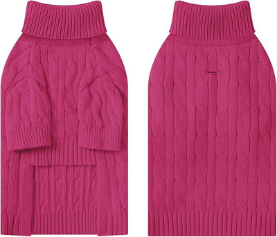 Small Dog Thermal Pullover Sweater, Classic Turtleneck Cable Knitwear Dog Clothes for Cold Weather Warm Pet Clothes for Chihuahua, Bulldog, Dachshund, Pug Hot Pink XX-Large