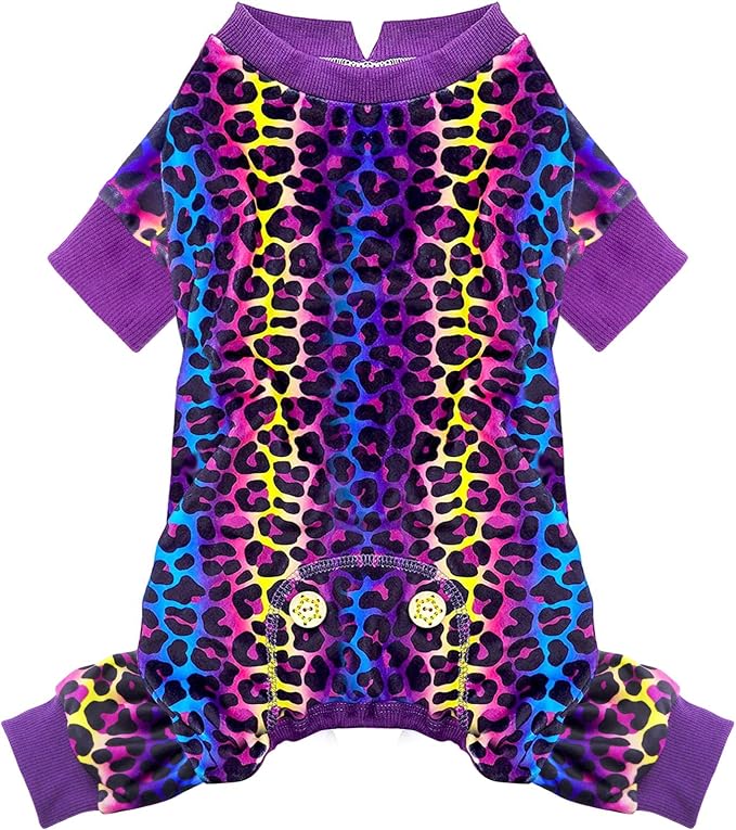 KYEESE Dog Pajamas Stretchy Pet Jammies Coat Comfy Pet Onesie Costume Velvet Dog Pajamas Small Sized Dogs Soft Dogs Clothes Pjs with Leopard Pattern, Large