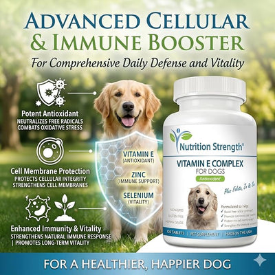 Vitamin E for Dogs, Promote Cardiovascular Health, Support Cell Membranes, Vitamin E Complex to Boost Dog Immune System Plus Zinc, Selenium, Folate, Salmon Oil, 120 Chewable Tablets