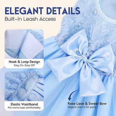 ASENKU Dog Dress Pet Wedding Dress Princess Lace Puppy Birthday Party Outfit Formal Apparel Girl for Small Medium Dogs Cats (XX-Small, Blue)