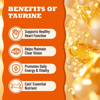 13.05 oz Taurine for Cats Vitamins Treats, Cat Taurine Supplement with Multivitamin & Omega-3 - for Heart, Vision & Immune Support, Skin & Coat Health, Chicken Flavor