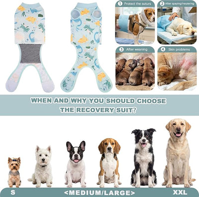 Recovery Suit for Dogs Cats, Dog Surgery Suit for Female Spay Male Neuter | Anti-Licking Dog Cone Alternative Onesie, Dog Surgical Recovery Suit After Abdominal Wounds, Green, Medium