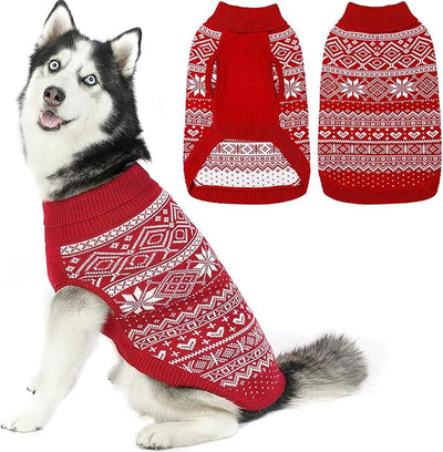 HOMIMP Dog Sweater Argyle - Warm Sweater Winter Clothes Puppy Soft Coat, Ugly Dog Sweater for Small Medium and Large Dogs, Pet Clothing Boy Girl Red
