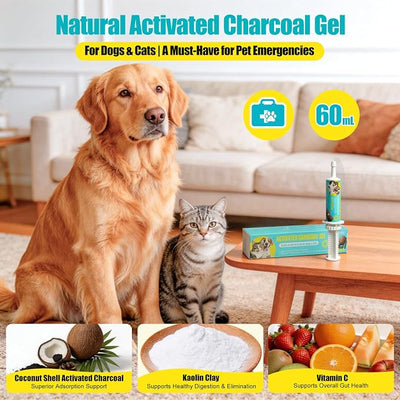Activated Charcoal for Dogs & Cats (60 cc) – Quick Digestive Support Oral Paste for Occasional Upset Stomach, Loose Stool & Gas, Toxin Absorbing Aid, Animal Use Only, Made in USA