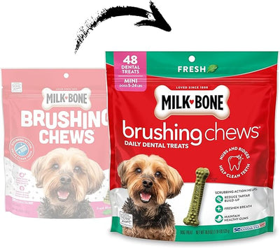 Milk-Bone Brushing Chews Fresh Mint Flavor Daily Dental Dog Treats, Mini, 18.9 Oz. Bag (Pack of 5)