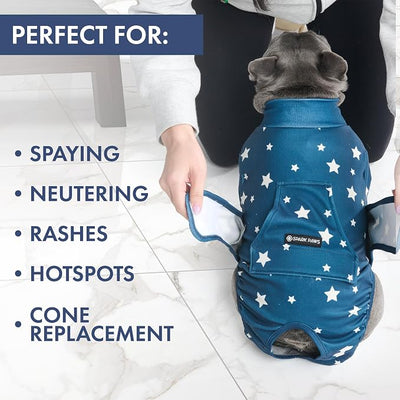 Spark Paws Dog Surgery Recovery Suit – Dog Recovery Suit After Surgery, Anti-Lick Dog Onesie, Abdominal Wound Protector, Soft Cone Alternative for Spay Neuter Male Female Pet Recovery - Stars - XL