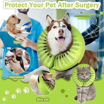 Recovery Donut Collar for Dogs & Cat,Inflatable Dog Cone Collar Alternative After Surgery,Soft Cone for Large Medium Small Dog,Adjustable Pet Neck Donut(Kiwi,XL)