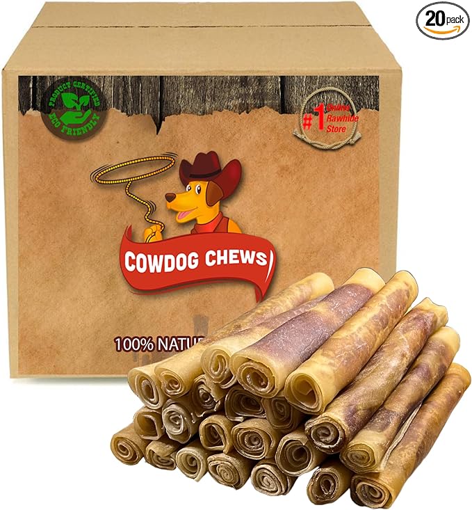 Cowdog Chews Rawhide Gourmet Meaty Rolls 9-10" (20 Pack) – Premium Dog Treats with Savory Beef Filling, Long-Lasting Chew for Aggressive Chewers, High-Protein, Natural Ingredients