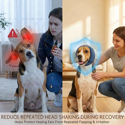 HOFi No-Shake Ear Wraps for Dogs: Stop Head Shaking & Ear Flapping During Aural Hematoma Recovery - Secure No-Slip Fit After Surgery - Cone Alternative for Beagle/Border/Frenchie Medium Breed