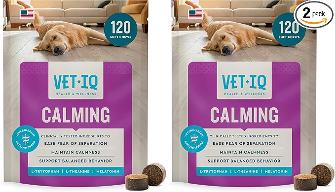 VetIQ Calming Support Supplement,Calming Chews for Dogs Help Manage Stress and Promote Relaxation,Anxiety Relief for Dogs,Made in The USA,120 Count (Pack of 2)