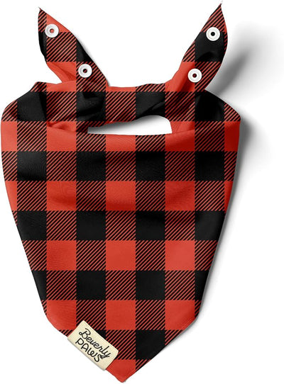 Snap-On Dog Bandana for Small Medium Large Pets, Dogs Cats Adjustable Handkerchief Scarf for Girl & Boy, Funny Cute Puppy Apparel & Accessories (Red N Black, X-Large)