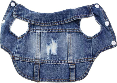 Vintage Washed Denim Dog Jeans Jacket for Small Medium Dogs & Cats - Dark Blue Lapel Vests with Scratch-Resistant Design