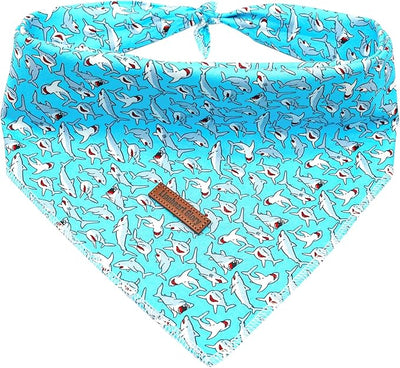 Lionheart Glory Bandana - Washable Soft Blue Scarf With Shark Print, Adjustable for Small Medium Large Dogs