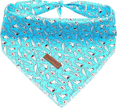 Lionheart glory Dog Bandana 1 Pack Washable Soft Blue Dog Scarf, Shark Print Bandana Square Adjustable Dog Bandanas for Small Medium Large Dogs